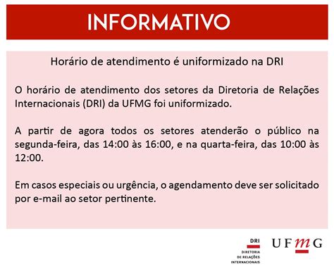 Horário De Atendimento Na Dri é Alterado Dri Diretoria De Relações