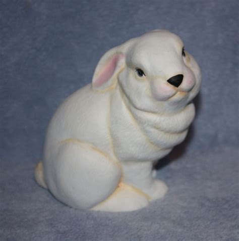 Handpainted Ceramic Bunny Rabbit In All White With Little Pink Ears And Nose Ceramic Bunny
