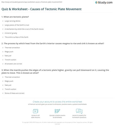 Answers and teacher notes for the worksheets. Quiz & Worksheet - Causes of Tectonic Plate Movement ...