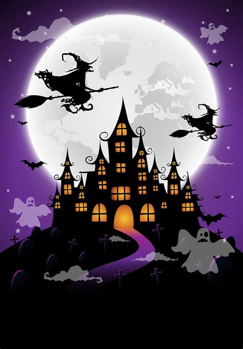Festival Backdrops Halloween Backdrops Witch And Terrifying Castle