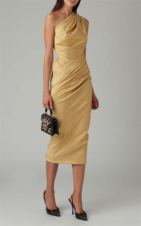 Dolce And Gabbana One Shoulder Ruched Silk Blend Lurex Midi Dress In 2020