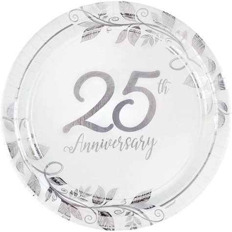 Metallic Silver Happy 25th Anniversary Paper Dinner Plates 105in 8ct