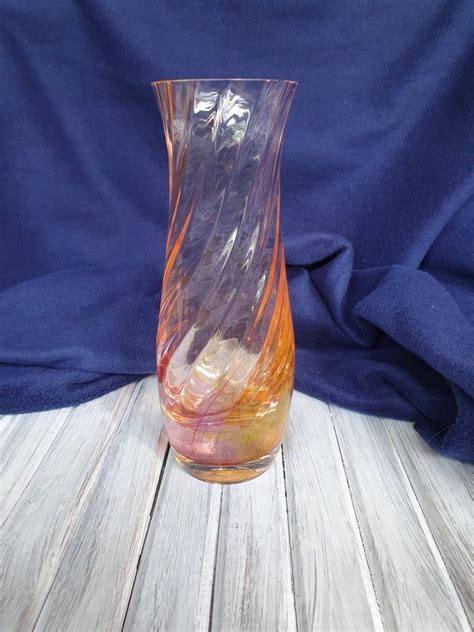 Caithness Glass Vase Pink Orange Clear Etsy Glass Vase Caithness Glass Vase
