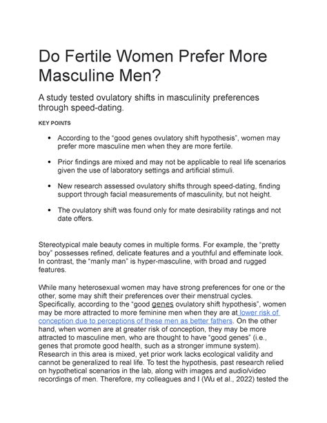 Do Fertile Women Prefer More Masculine Men Do Fertile Women Prefer
