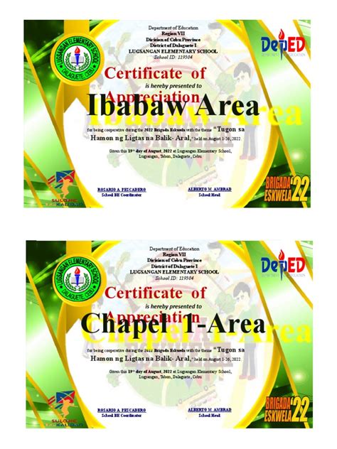 Certificates Brigada Eskwela Pdf