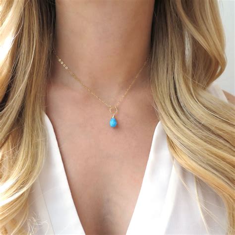 Dainty Turquoise Necklace Small Turquoise Pendant Simple Etsy