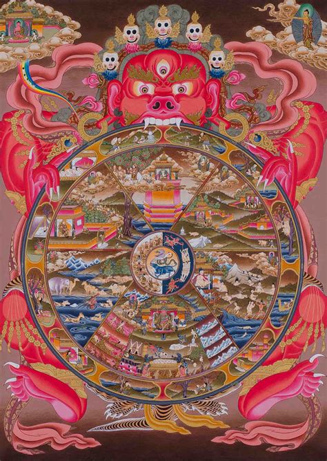 Eight Auspicious Symbols Painted Wheel Of Life Thangka Samsara Thangka
