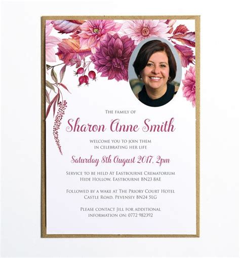 Employee death announcement guidelines and sample Funeral Memorial Announcement, Funeral Invitation, Modern Funeral, Remembrance card, Dahlias ...