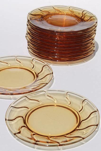 Vintage Fostoria Jamestown Amber Glass Salad Or Luncheon Plates Set Of 12 Gold Glass Amber