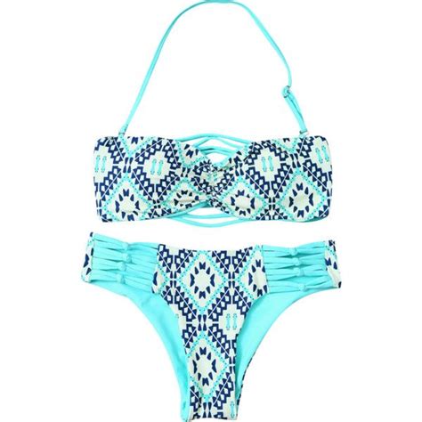 Tile Print Tube Bandeau Bikini Turquoise 17 Liked On Polyvore