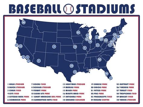 Baseball Stadium Map Baseball Ballpark Map MLB Stadium Map Etsy Baseball Stadium Map
