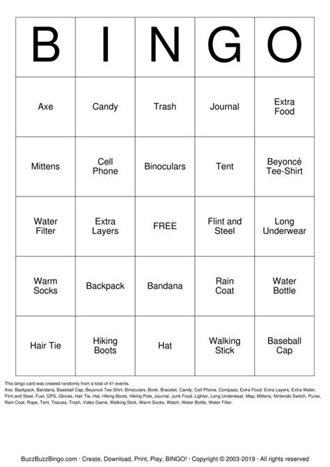 Wilderness Survival Bingo Cards To Download Print And Customize