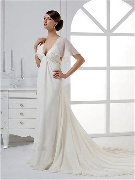 Buy 2015 V Neck Wedding Dress Romantic Bell Cap Sleeve
