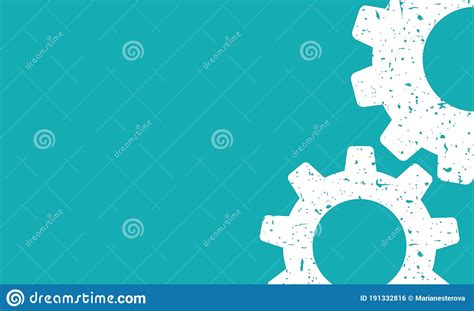 Vector Flat Background With White Grunge Gears On The Right Side On