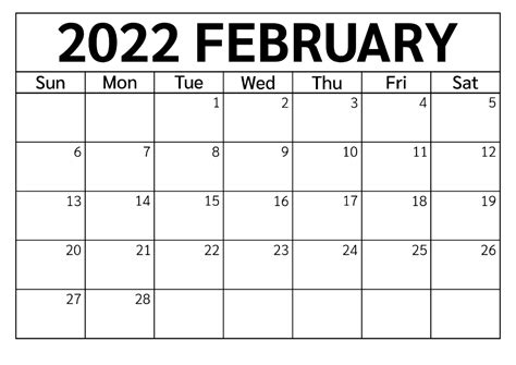 Free February 2022 Calendar Printable Free Us Calendar Excel Calendar