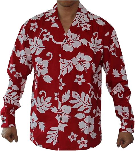 Mens Long Sleeve Classsic Hibiscus Luau Cruise Hawaiian Aloha Shirt