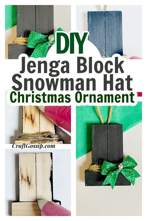 Jenga Block Christmas Snowman Ornament —