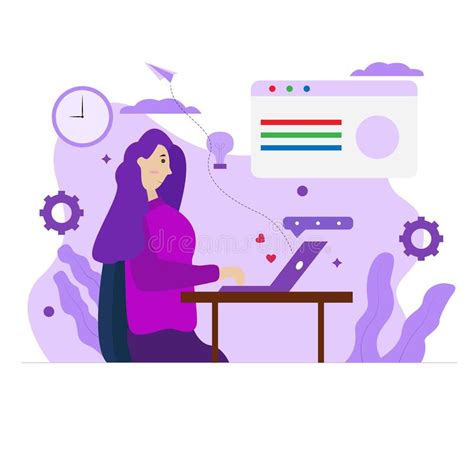 Flat Illustration Woman Is Working Stock Vector Illustration Of Media