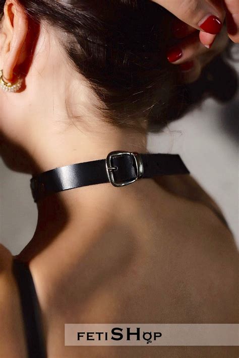 Leather Choker With Rivets In Front Linn Solid Etsy