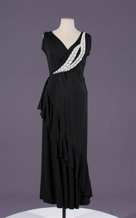 1930s Beaded Leaf Evening Dress Vintage Black Dress 1930s Evening