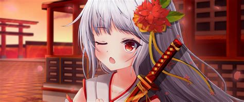 Download Wallpaper 2560x1080 Girl Kimono Katana Anime Dual Wide