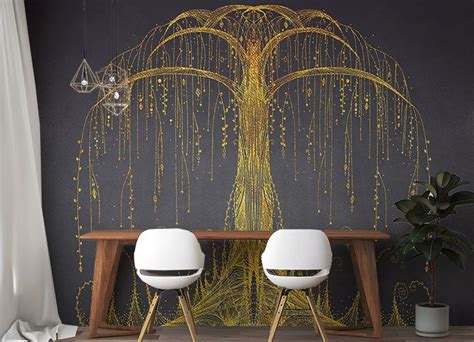 Gold Abstract Ornamental Tree Wall Murals In 2022 Tree Wall Murals
