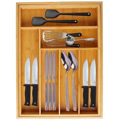Vaiyer Bamboo Expandable Drawer Organizer For Utensils Holder Expands