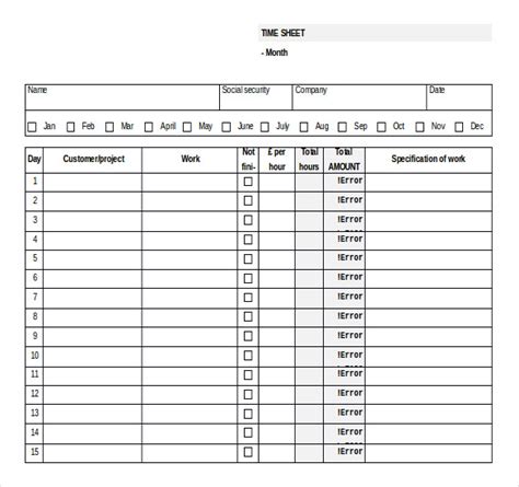 Microsoft Word Timesheet Template Doctemplates