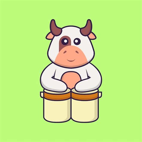 Premium Vector Cute Cow Is Playing Drums Animal Cartoon Concept