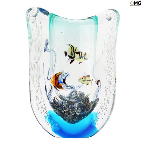 Vase Aquarium With Tropical Fish Original Murano Glass Omg