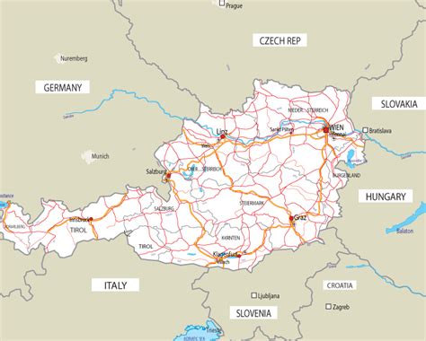 Large Road Map Of Austria