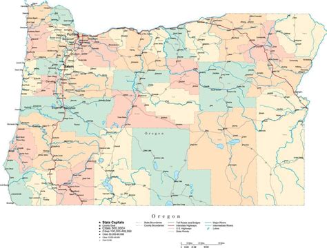 Oregon Digital Vector Map With Counties Major Cities Roads Rivers