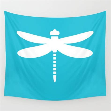 Dragonfly White On Blue Wall Tapestry By Vrijformaat Tapestry