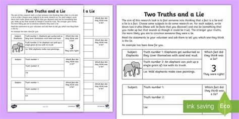 Two Truths And A Lie Worksheet Worksheet Teacher Made