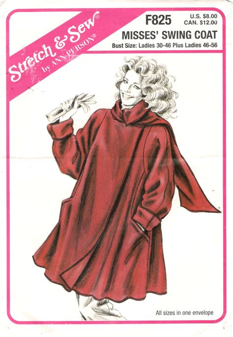 Stretch And Sew 1025 F825 Misses Swing Coat Pattern Womens Vintage Sewing Pattern Bust 30 46 Uncut