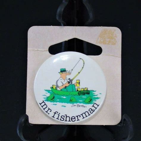 Mr Fisherman Pin Pinback Button Jim Benton Vintage 1987 Gibson