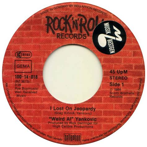 Weird Al Yankovic I Lost On Jeopardy Vinyl 7 1984 De
