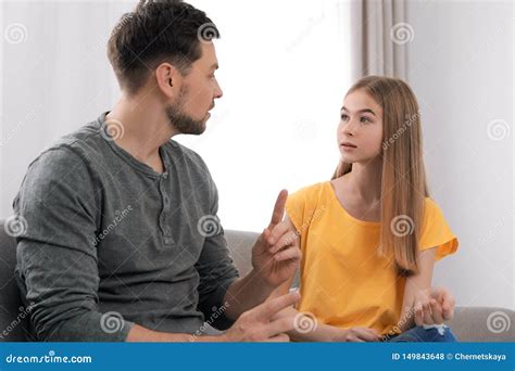 Father Talking With His Teenager Daughter Stock Photo Image Of Father