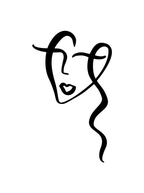Line art female woman drawing, draw a. Drawing of woman face, fashion minimalist concept ...