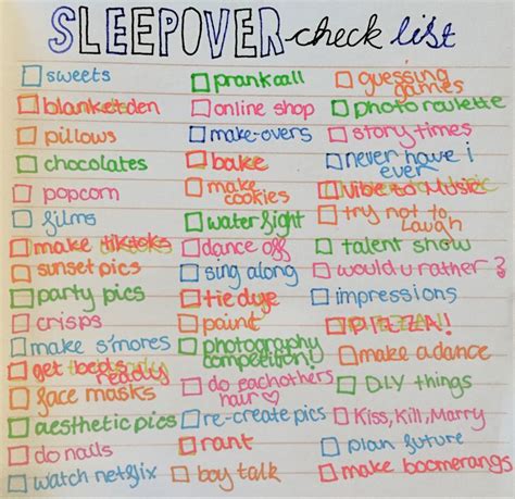 Sleepover Checklist In 2022 Sleepover Checklist Sleepover Fun
