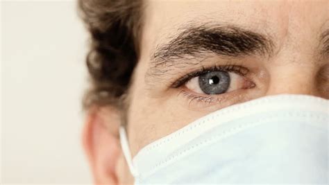 Nervous Paranoid Man Eyes Looking Around Closeup Stock