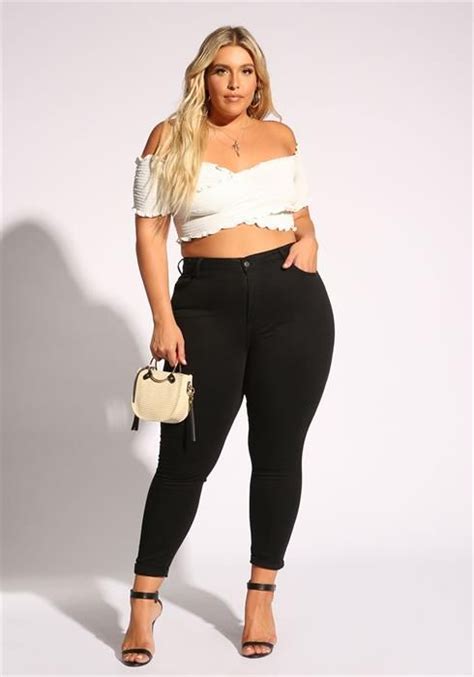 Plus Size Solid High Rise Skinny Jeans Plus Size Outfits