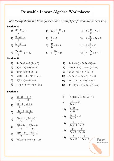 13 Simple Algebra Worksheet Templates Word Pdf Free Premium Printable
