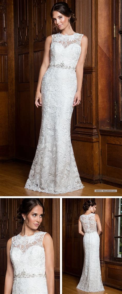 Our sheath/column wedding dresses are super elegant and fitting. MB1012 Lace sheath wedding dress features jewel neck line ...
