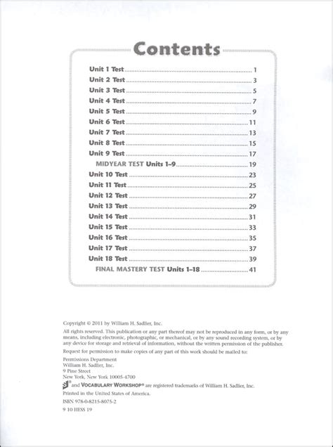 Vocabulary Workshop Enriched Test Booklet Form B Grade 5 Blue