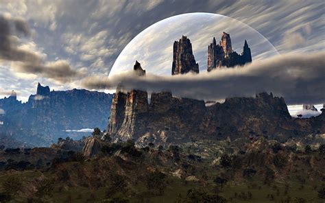 Cliffs Clouds Alien World Space Planets Hd Art Clouds Trees Planet
