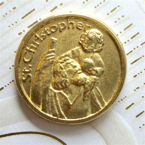 Saint St Christopher Gold Tone Italian Medal Pocket Coin Token