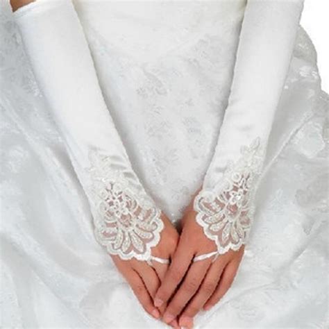 Elbow Length Lace Satin Fingerless Wedding Gloves In 2021 Cheap Wedding Accessories Wedding