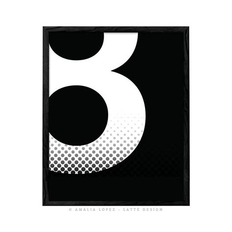 Number 8 Print Black And White Typography Print Latte