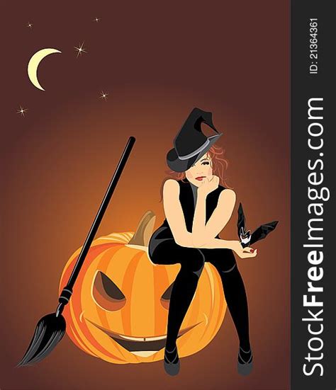 Sitting Witch On The Halloween Pumpkin Free Stock Images And Photos 21364361